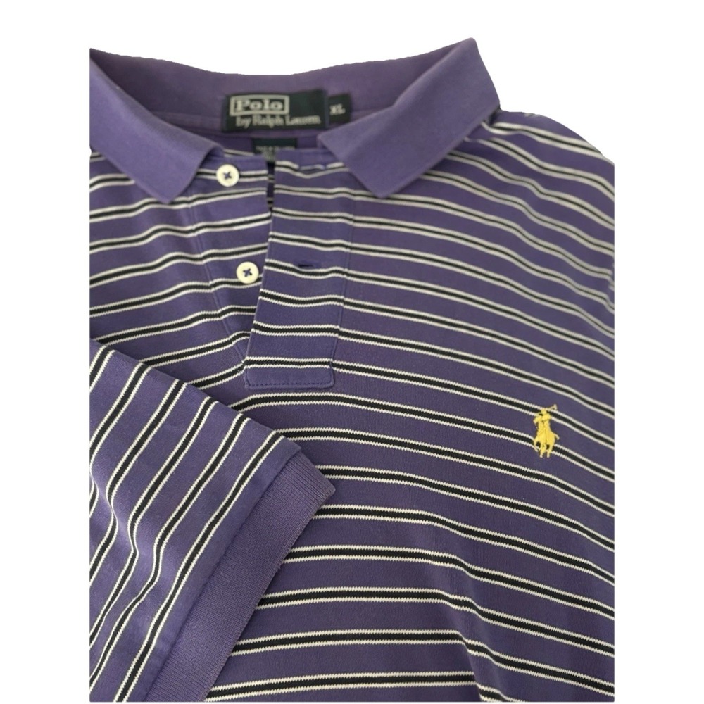 Polo Ralph Lauren XL Purple Striped Embroidered Pony Logo Short Sleeve Golf Polo